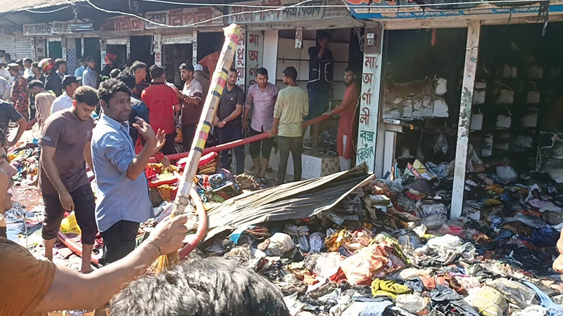 নেত্রকোণায় আগুনে ৫০ দোকান পুড়ে ছাই